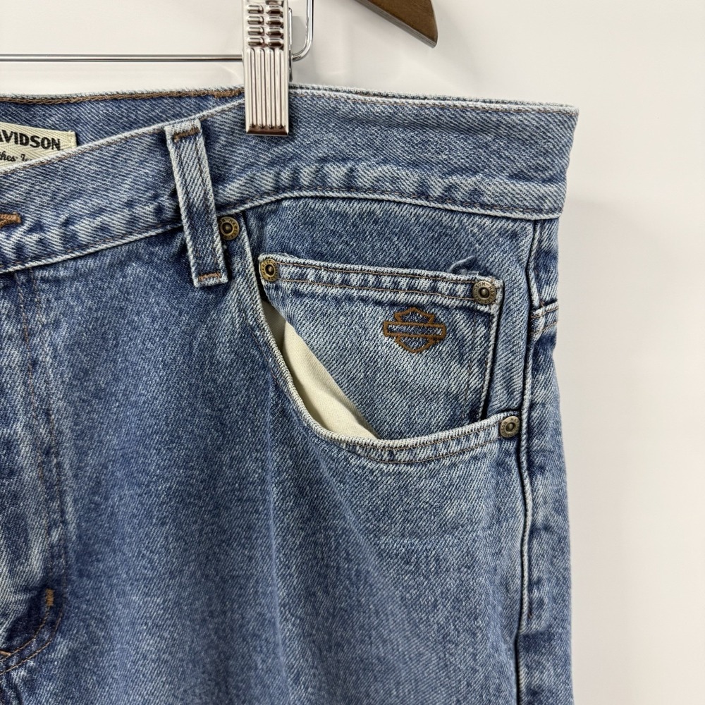 Vintage Harley Davidson MotorClothes Jeans Mens 38x34 Blue Biker Denim - Picture 7 of 10